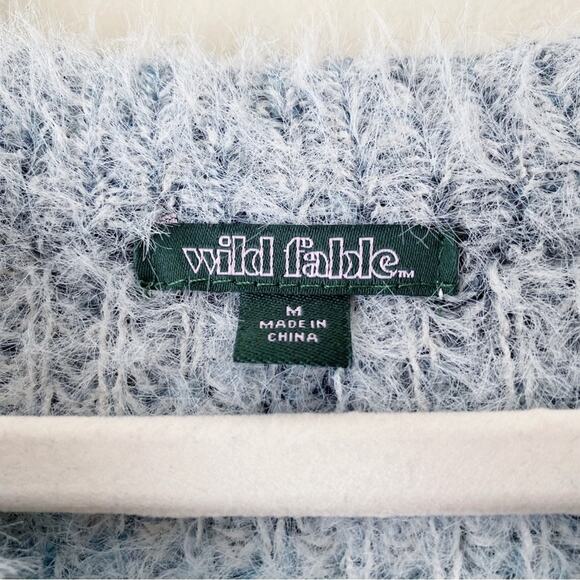 Wild Fable | Striped Fluffy Eyelash Crew Neck Sweater Winter Blue White Medium - Picture 3 of 4
